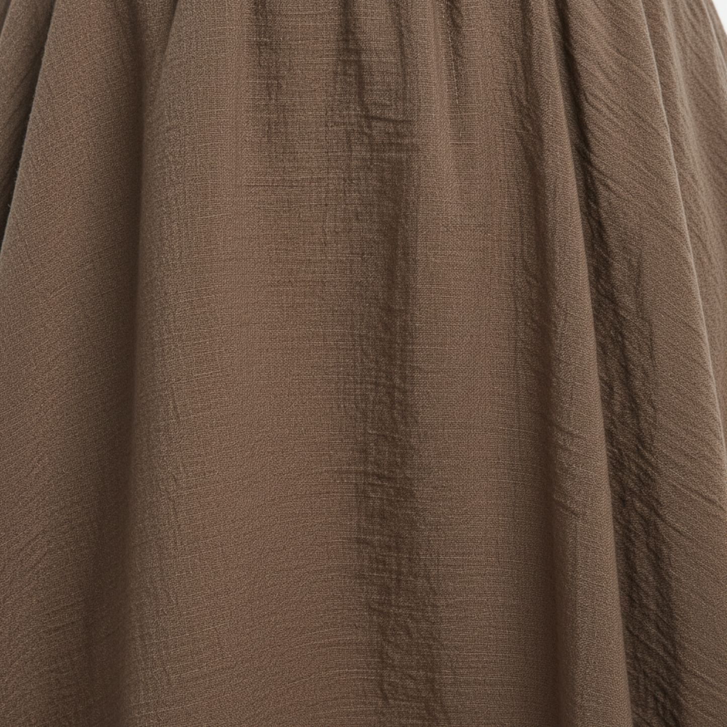 Women's Maxi Skirt in Cotton and Linen, High Elastic Waist, Flared Cut, Ankle Length