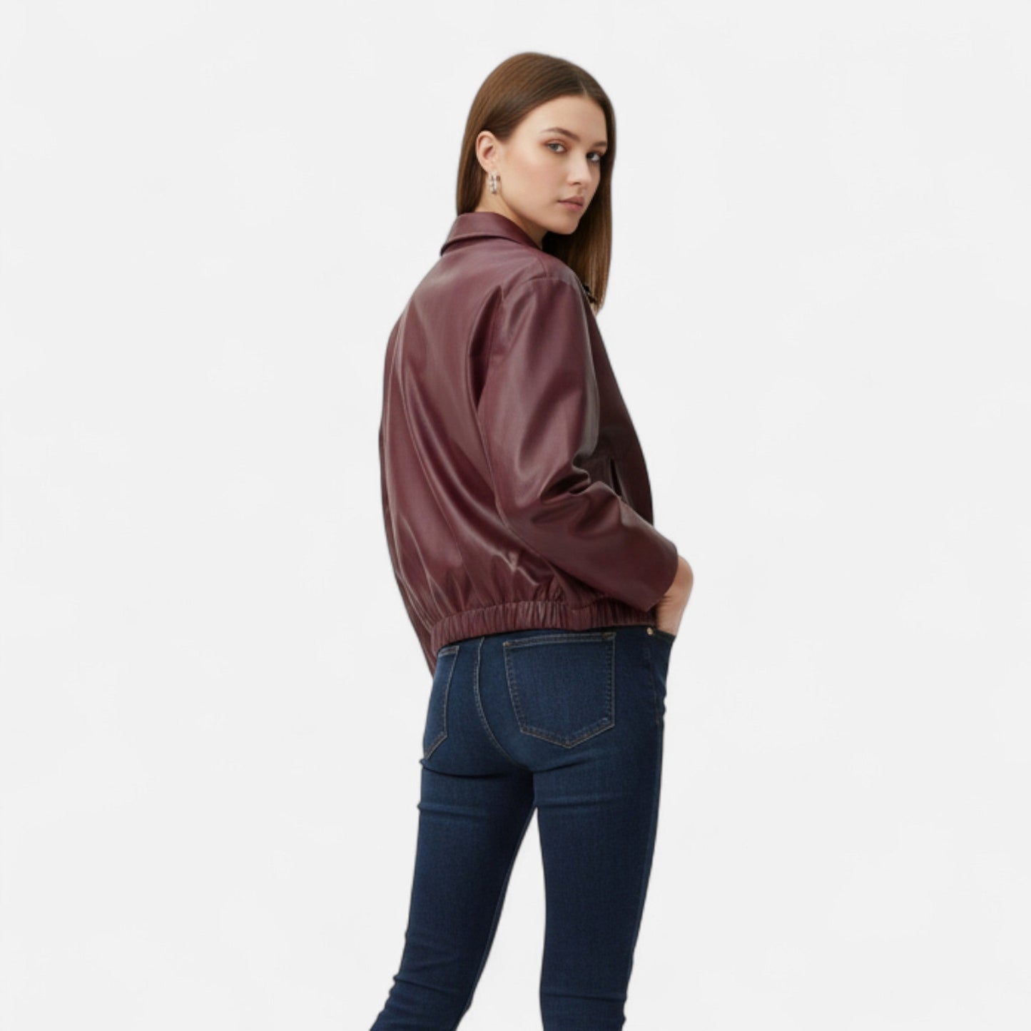 Ancient World | Vintage Bordeaux Leather Jacket for Women