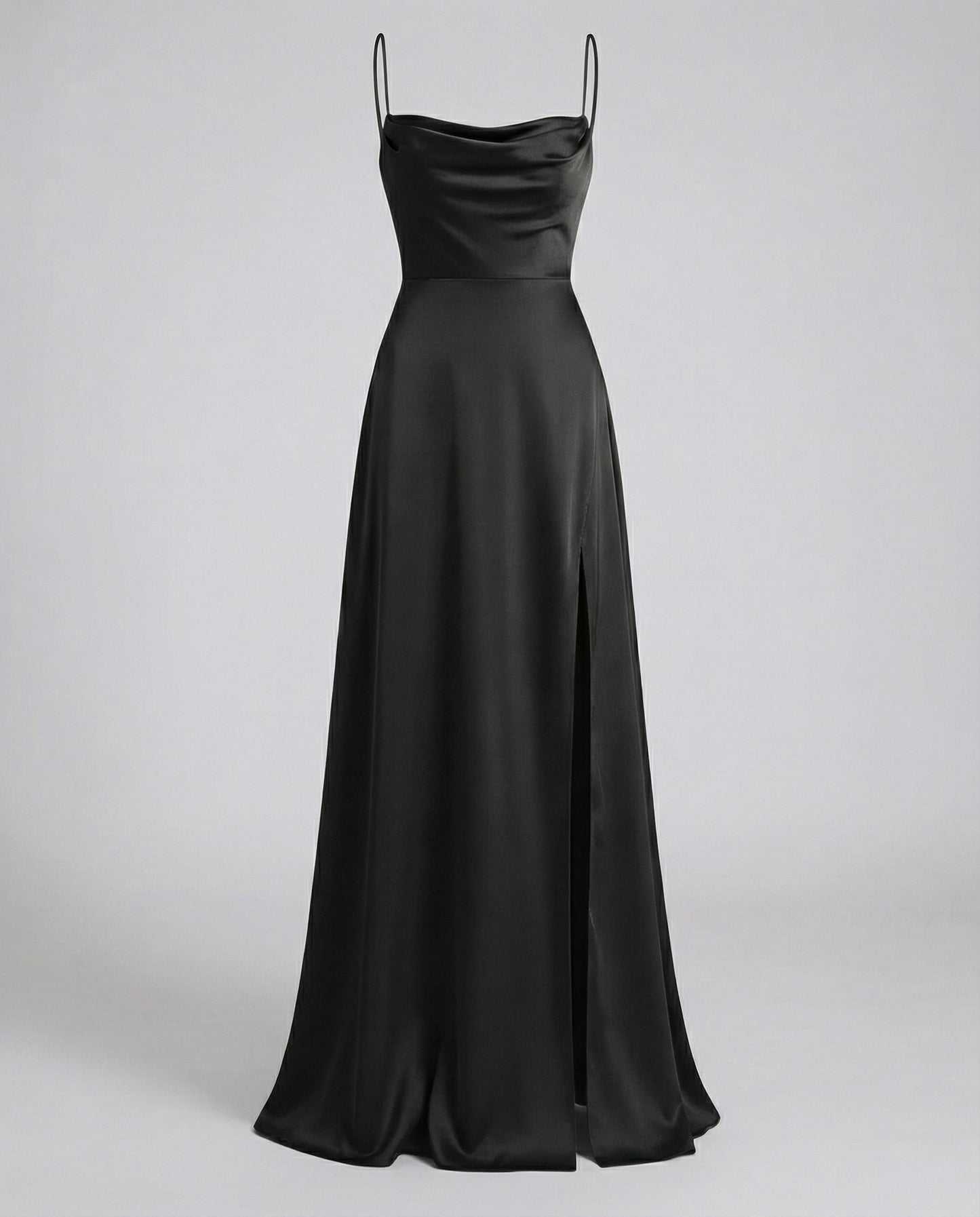 Women's long cocktail dress - elegant draped with thin straps - wedding