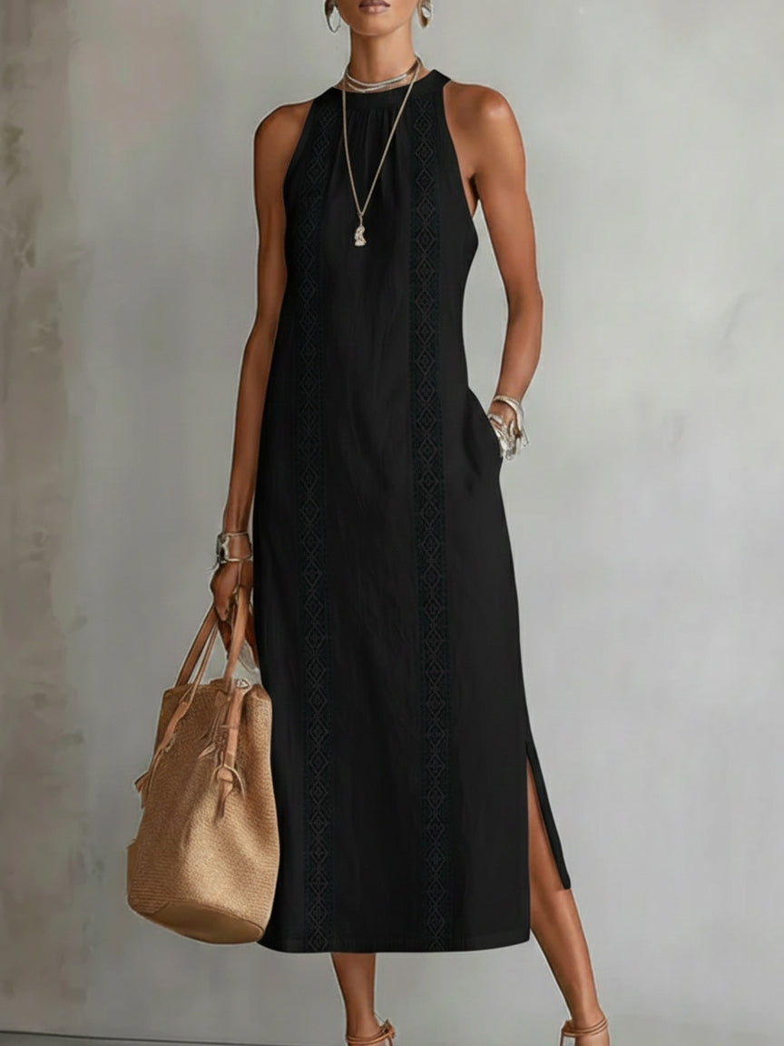 Women's Mid-Length Dress - Embroidered Style, Loose Fit for Summer