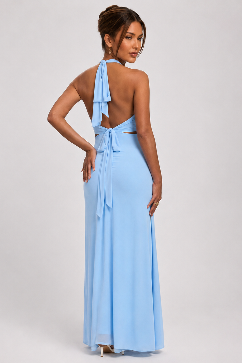 Long maternity dress with open back and slit