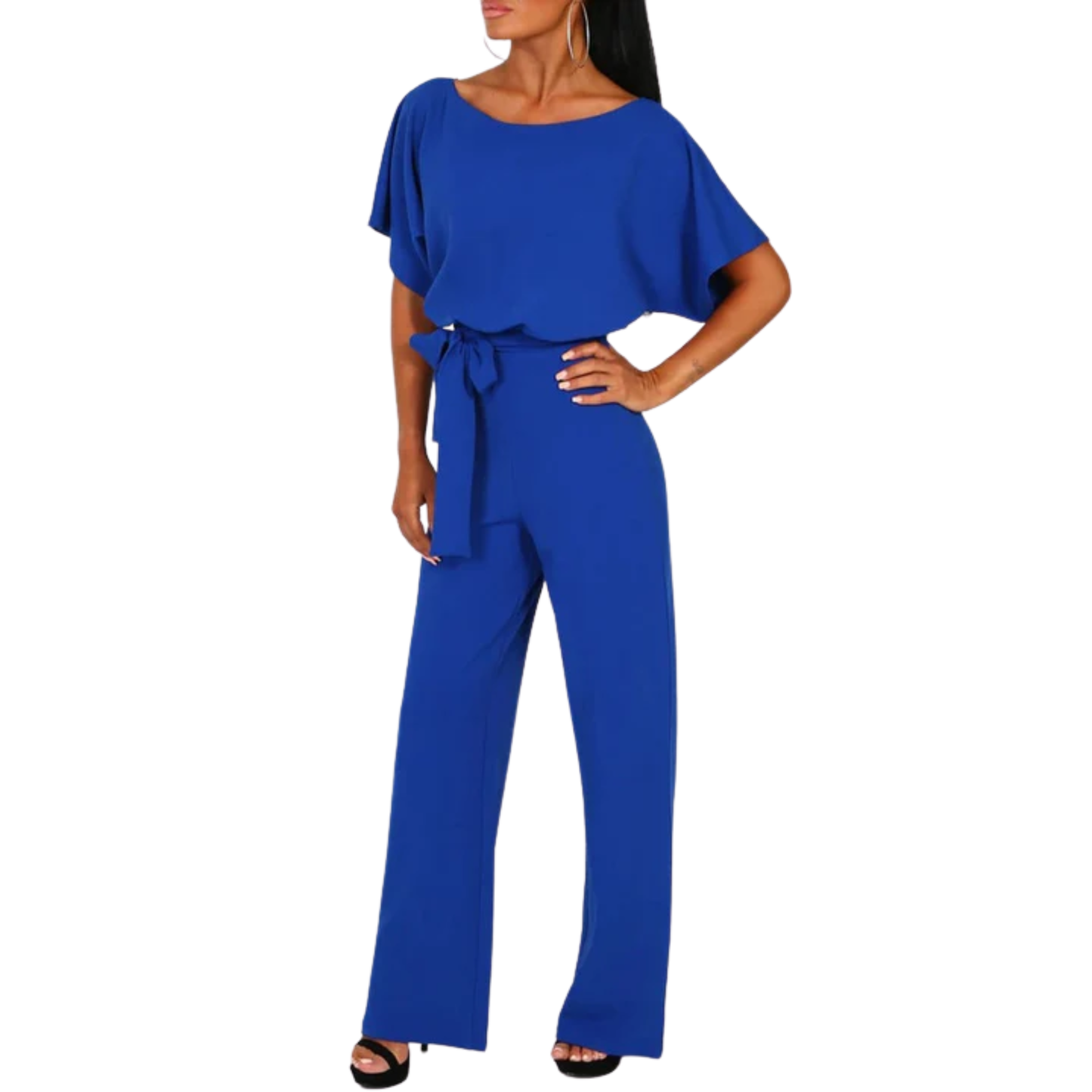 Women's wide-leg jumpsuit — with belt and short sleeves — beach