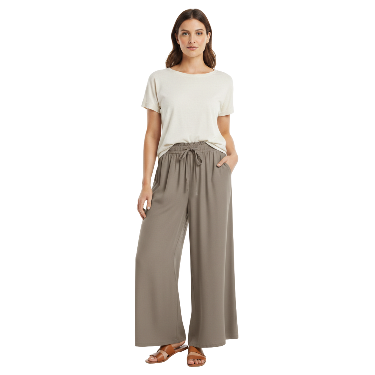 Wide-leg loose pants for women with elastic waistband and pockets