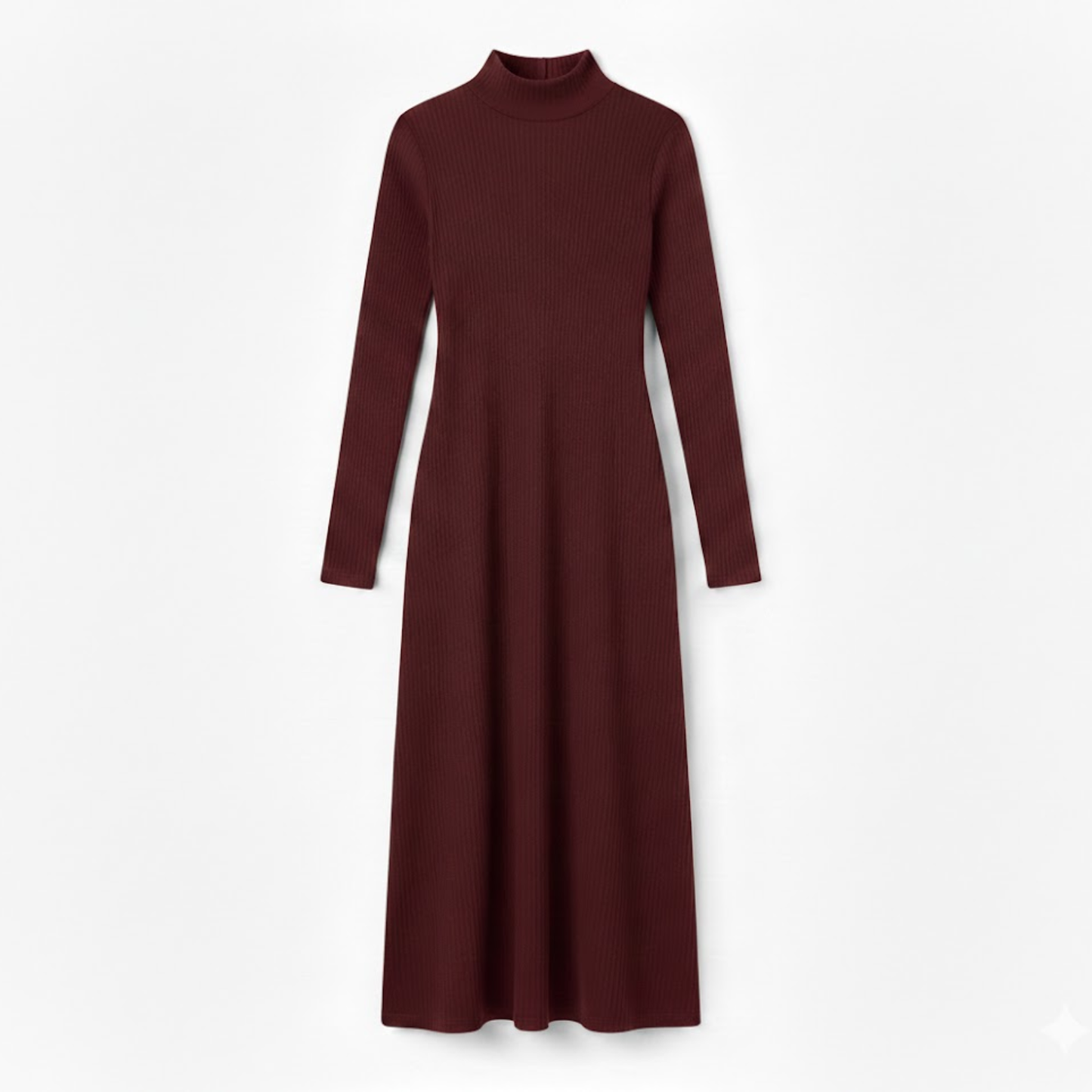 Fitted long dress with long sleeves and high turtleneck collar