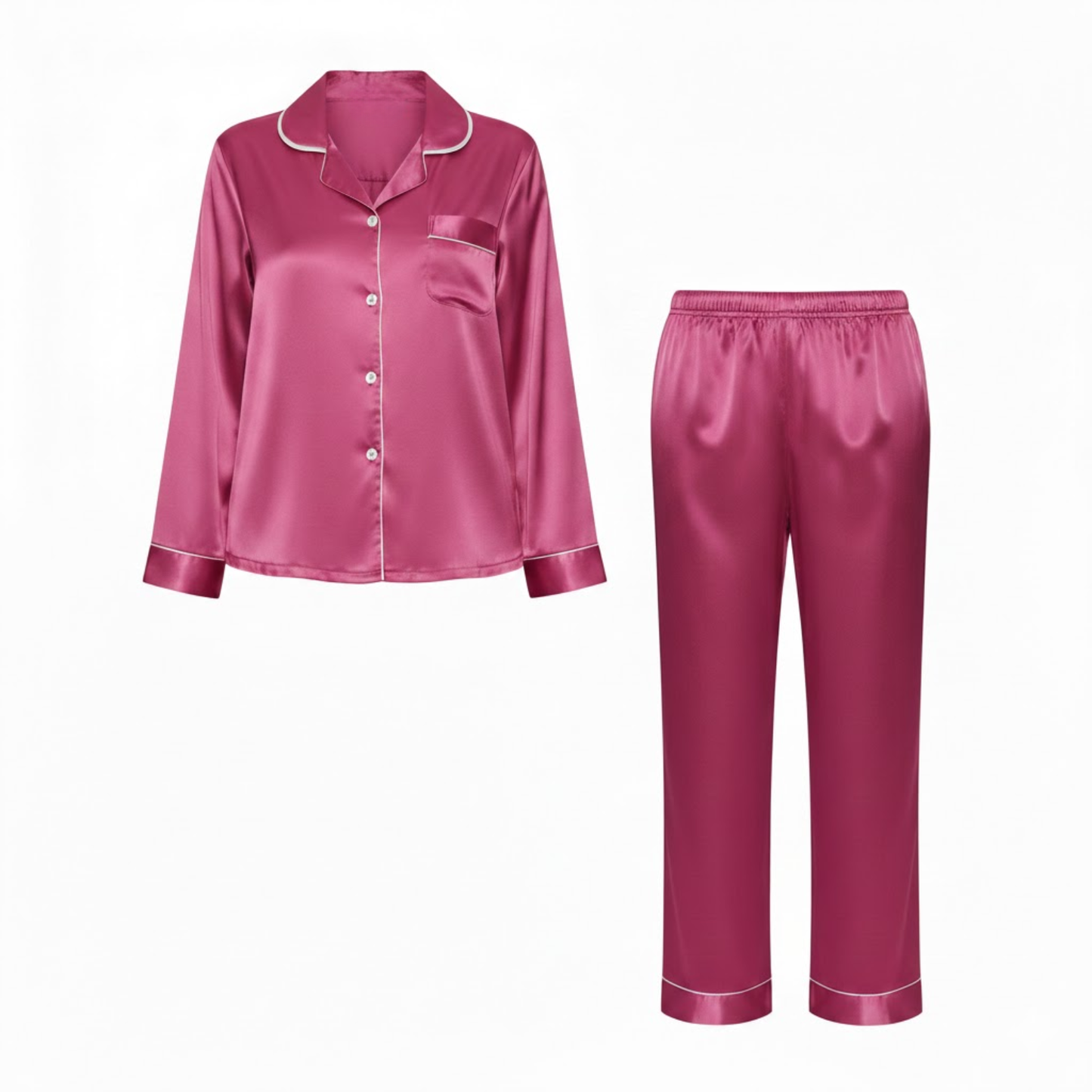 Satin nightwear set for women with long-sleeved shirt and trousers