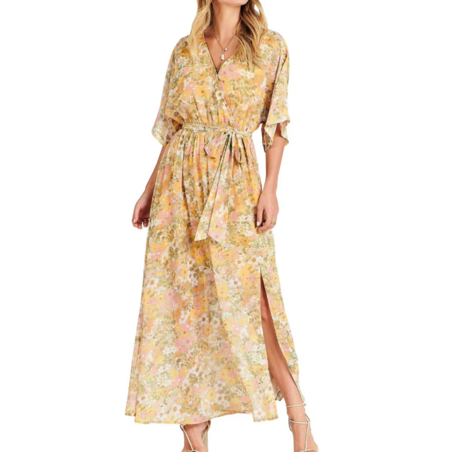 Floral maxi kimono dress — bohemian style — summer vacation