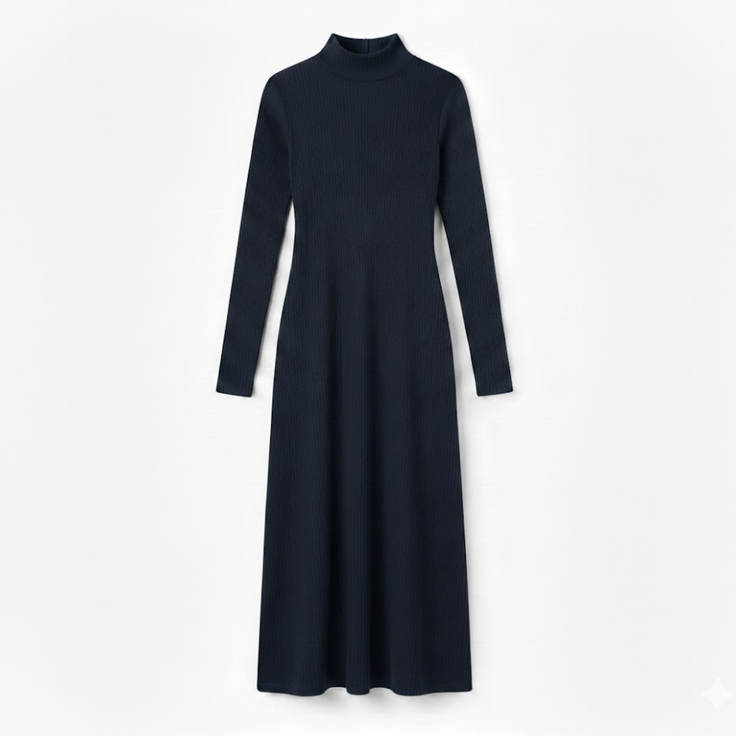 Fitted long dress with long sleeves and high turtleneck collar