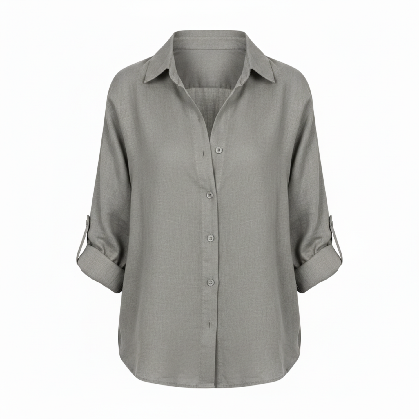 Loose casual button-up shirt for women with three-quarter sleeves and split neckline