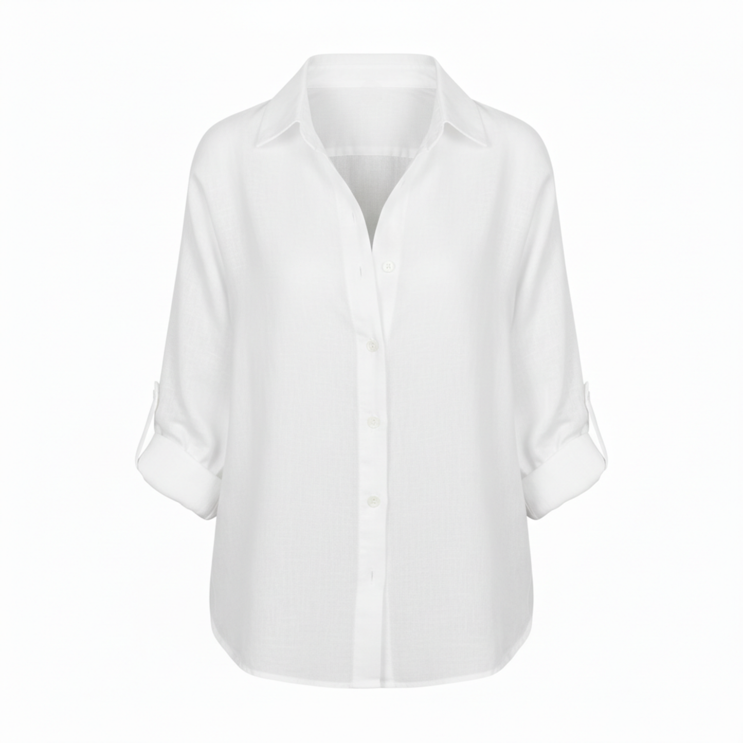 Loose casual button-up shirt for women with three-quarter sleeves and split neckline