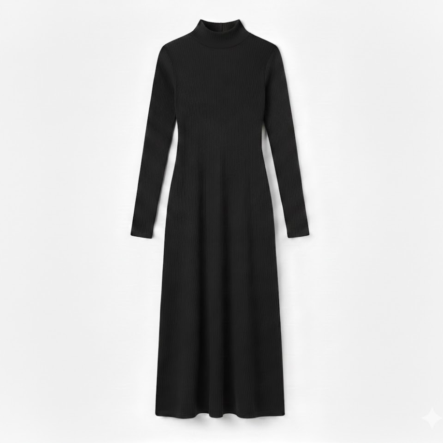 Fitted long dress with long sleeves and high turtleneck collar