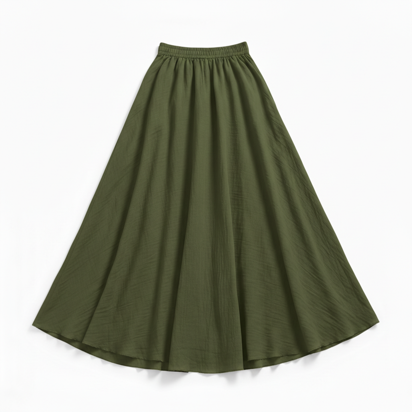 Women's Maxi Skirt in Cotton and Linen, High Elastic Waist, Flared Cut, Ankle Length