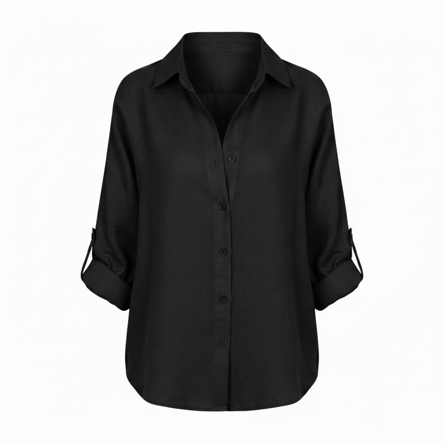 Loose casual button-up shirt for women with three-quarter sleeves and split neckline