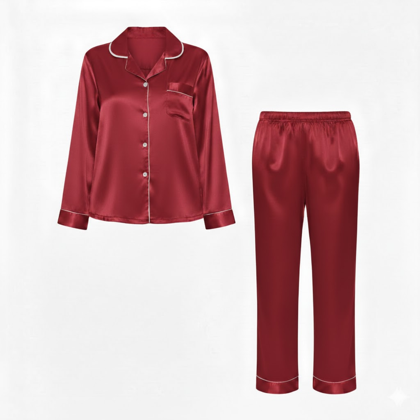 Satin nightwear set for women with long-sleeved shirt and trousers