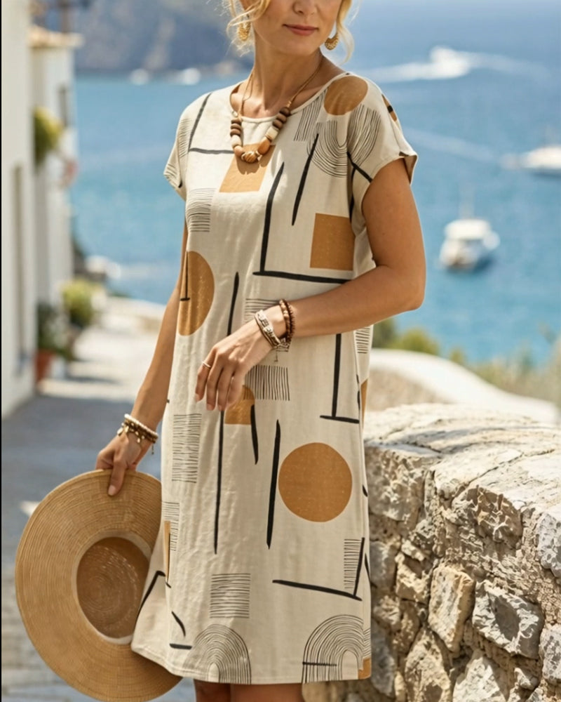 Chasuble dress for women - short flowing garment with contemporary art print | vacation