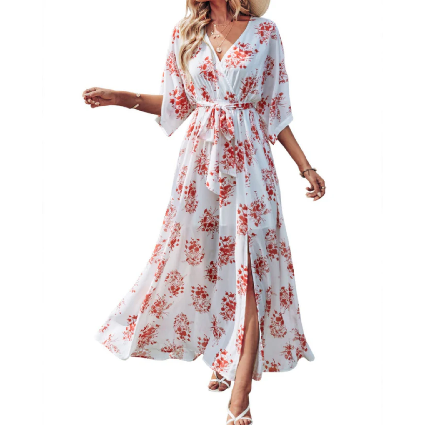 Floral maxi kimono dress — bohemian style — summer vacation