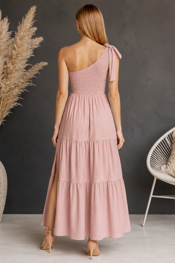Long Asymmetrical Smocked Maternity Dress