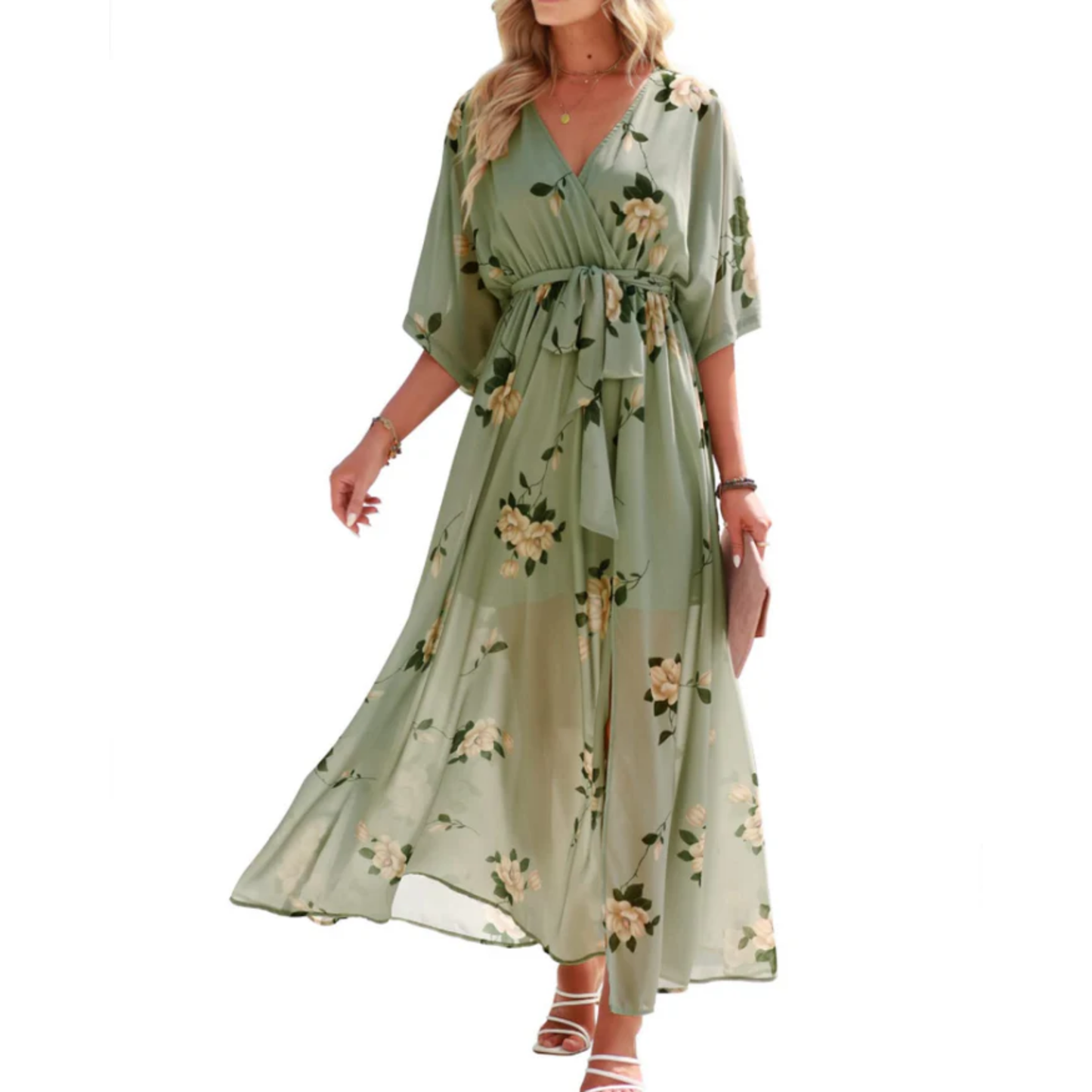 Floral maxi kimono dress — bohemian style — summer vacation