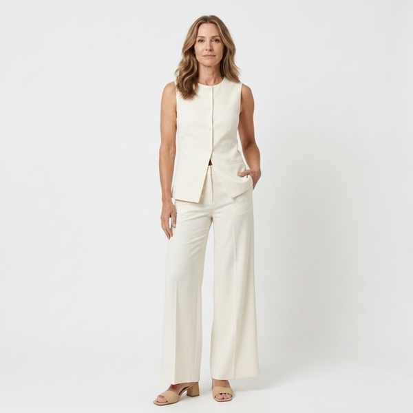 Women's wide-leg pants set — structured sleeveless top — mid-season