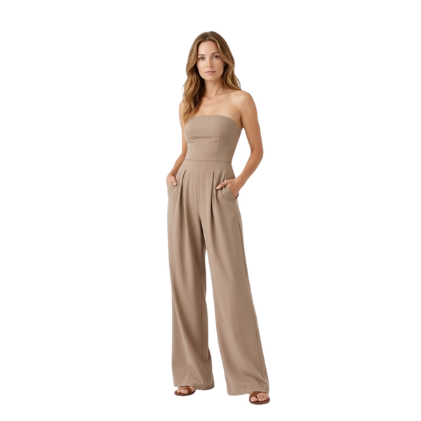 Strapless Bustier Jumpsuit with Fitted Waist and Wide Legs