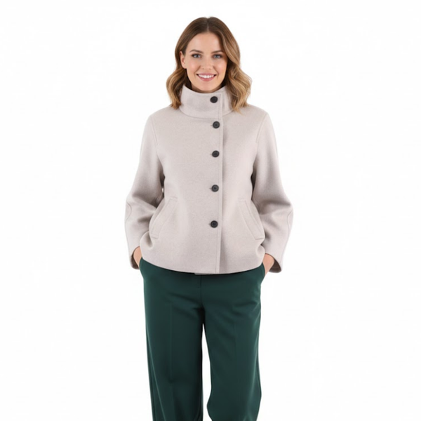 Short jacket for women with a high collar and single-button closure, casual fit
