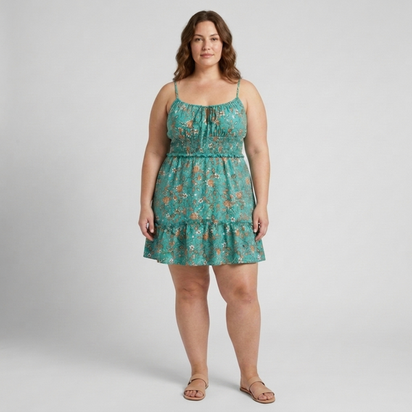 Plus Size Women's Flared Summer Dress with Floral Print and Straps