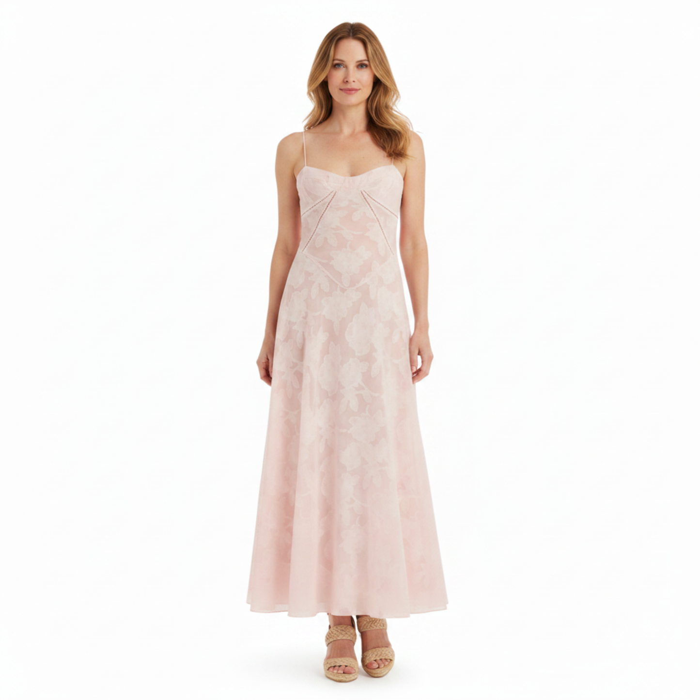 Long Evening Dress with Floral Embroidery Bustier and Flared Cut for Women