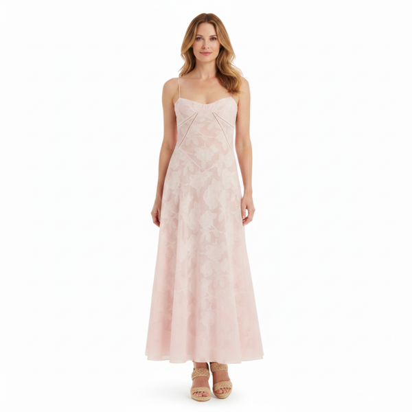 Long Evening Dress with Floral Embroidery Bustier and Flared Cut for Women