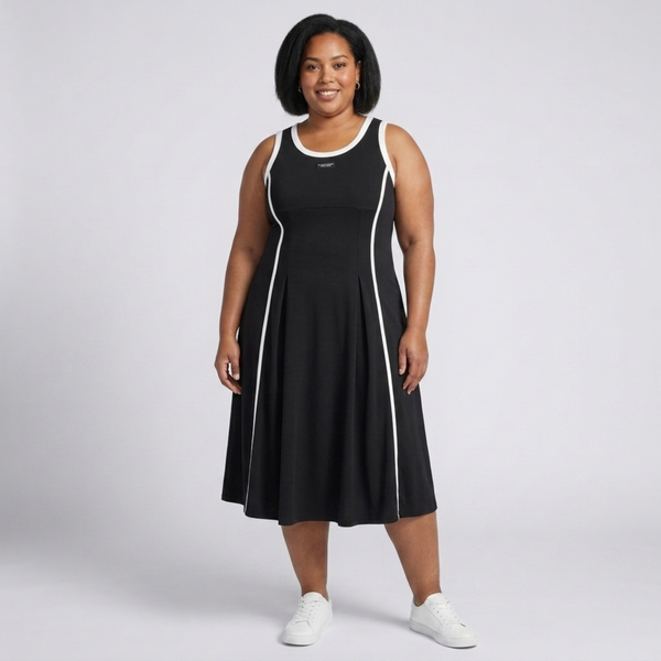 Plus Size Long Dress for Women, Sleeveless A-Line Cut with Round Neck