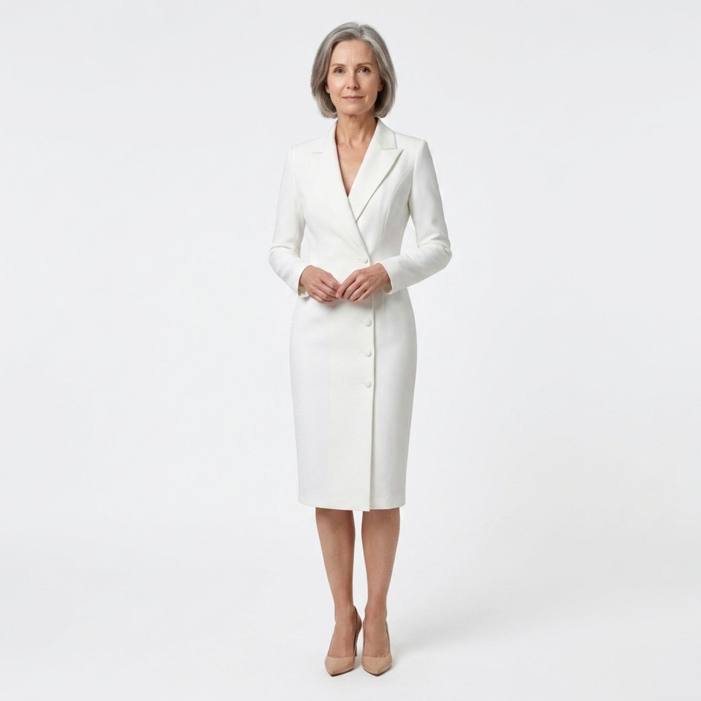 Midi blazer dress — long sleeves and buttons — office