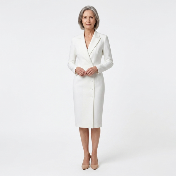 Midi blazer dress — long sleeves and buttons — office
