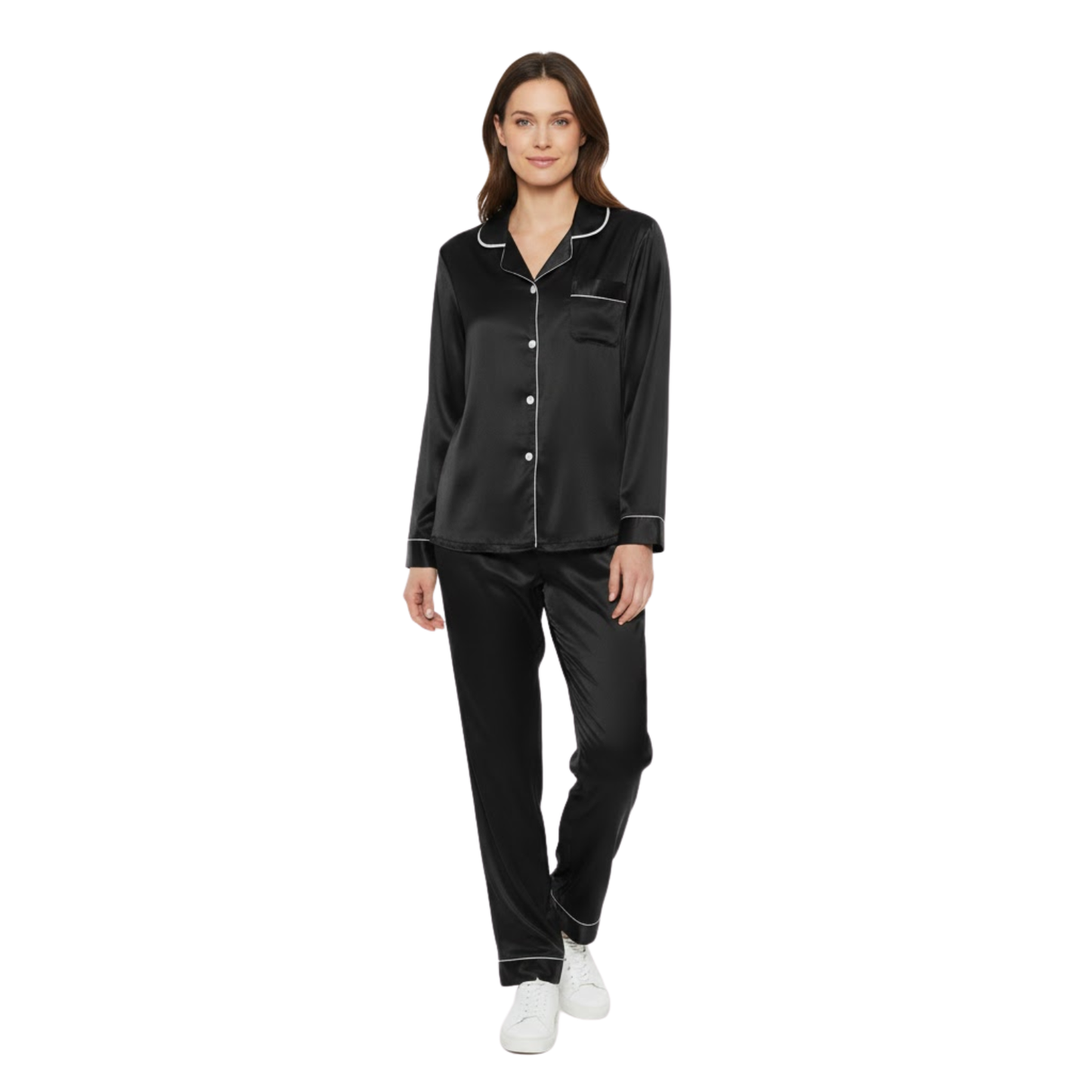 Satin nightwear set for women with long-sleeved shirt and trousers