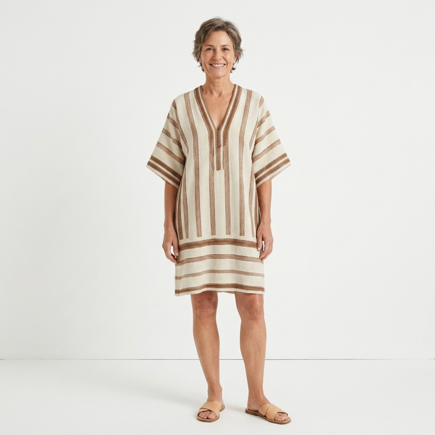 Striped beach kimono robe — loose kaftan with tassels — summer vacation