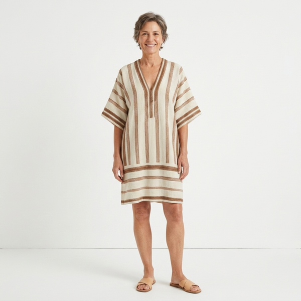 Striped beach kimono robe — loose kaftan with tassels — summer vacation