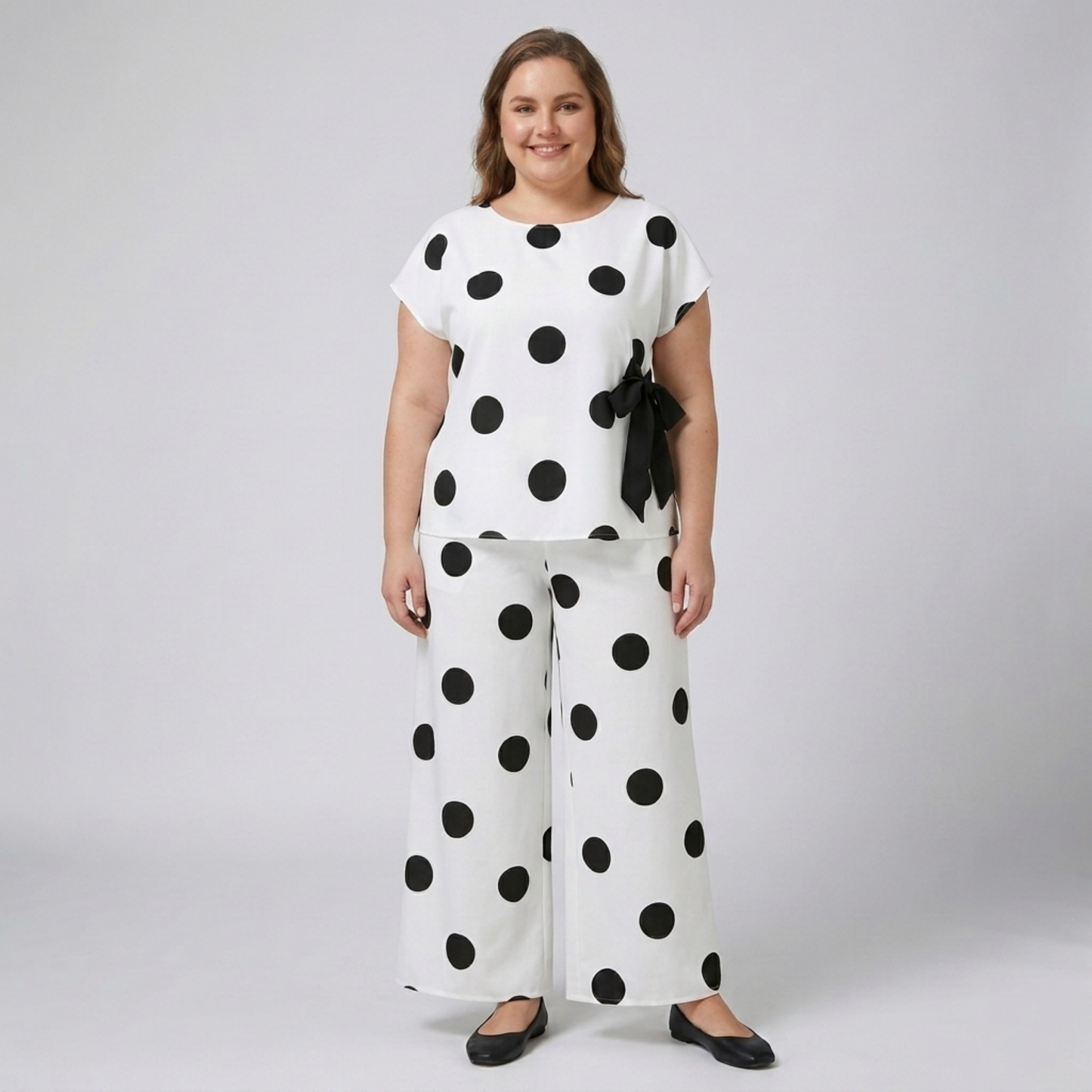 Plus Size Two-Piece Polka Dot Set for Women