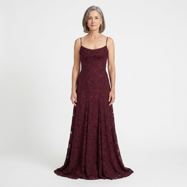 Women's long dress — lace-up back and floral burnout jersey | romantic evening