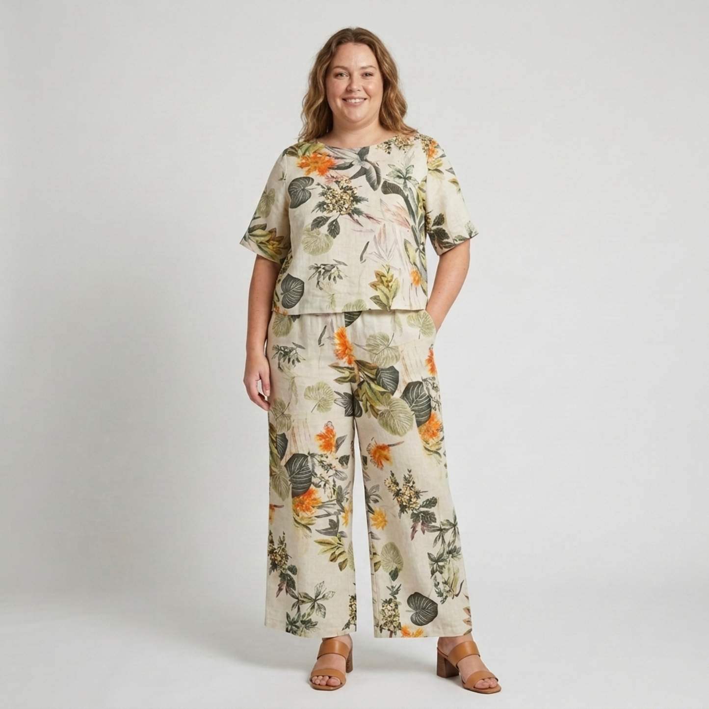 Plus Size Floral Print Pants Set