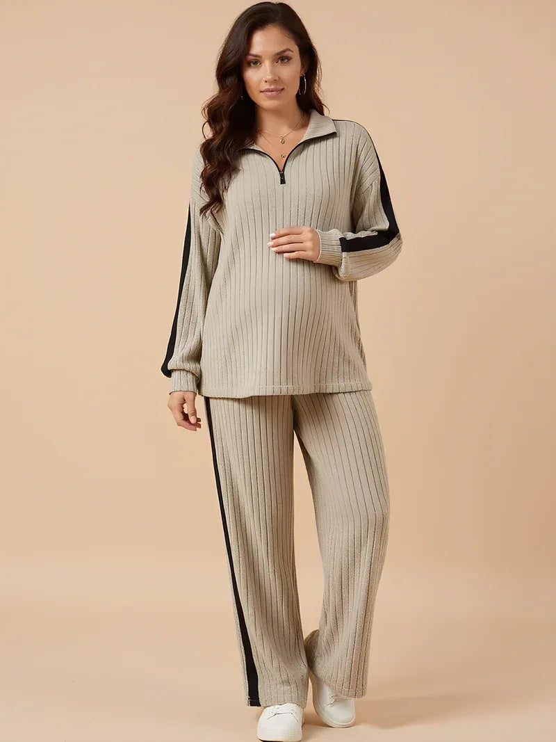Two-Piece Ribbed Knit Maternity Set