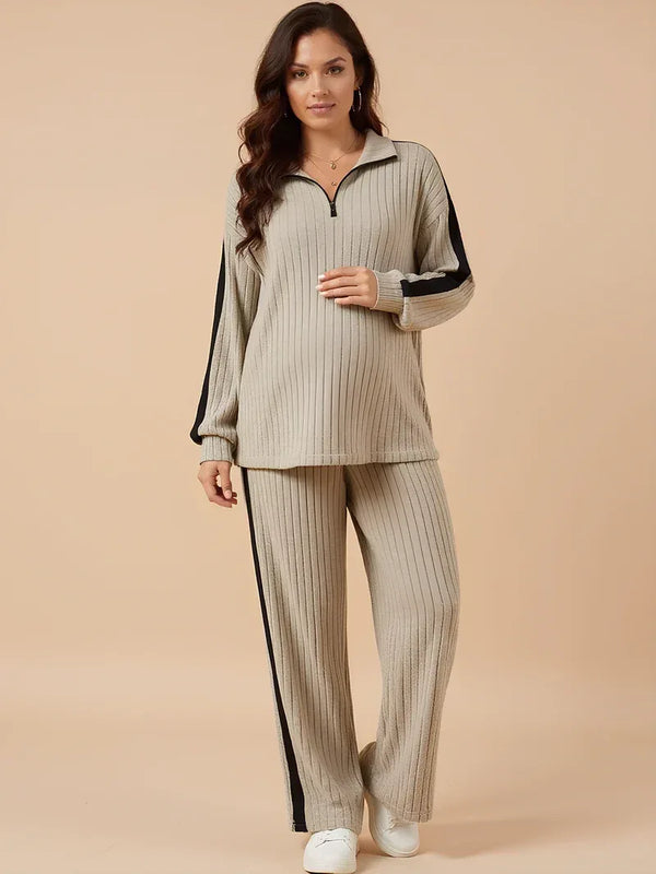 Two-Piece Ribbed Knit Maternity Set