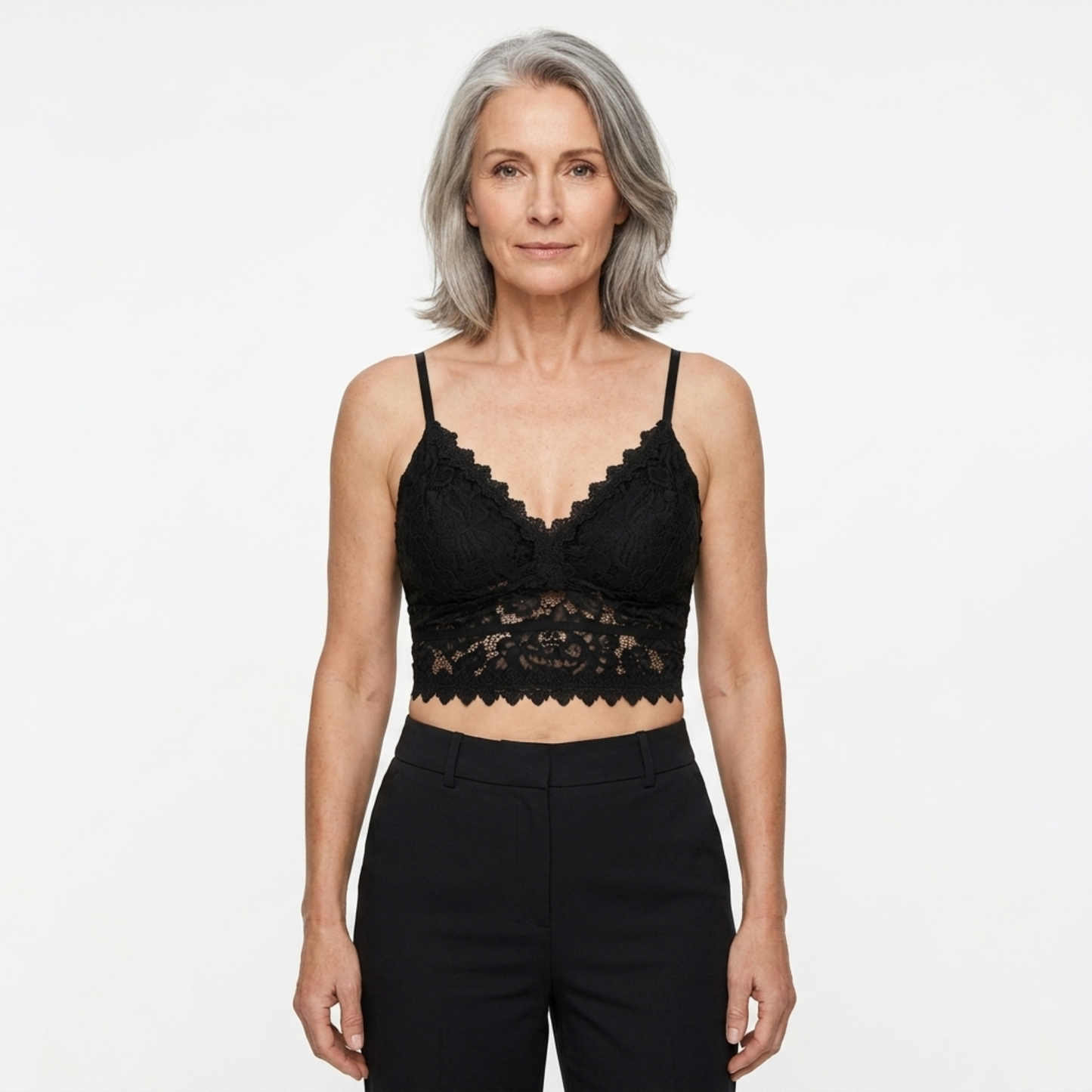 Short lace crop top for women — V-neck — chic look