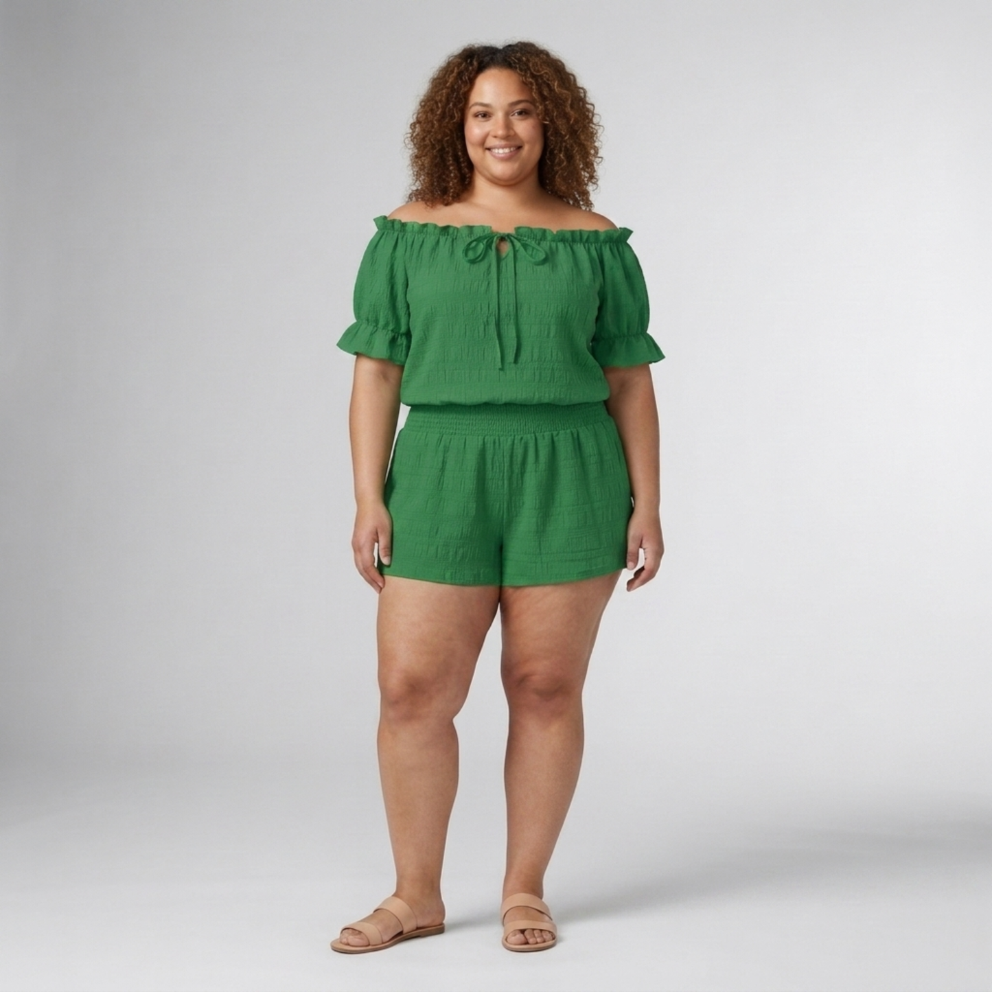 Casual plus size two-piece set with off-shoulder top