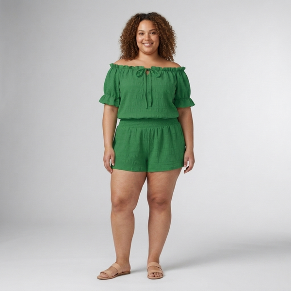 Casual plus size two-piece set with off-shoulder top