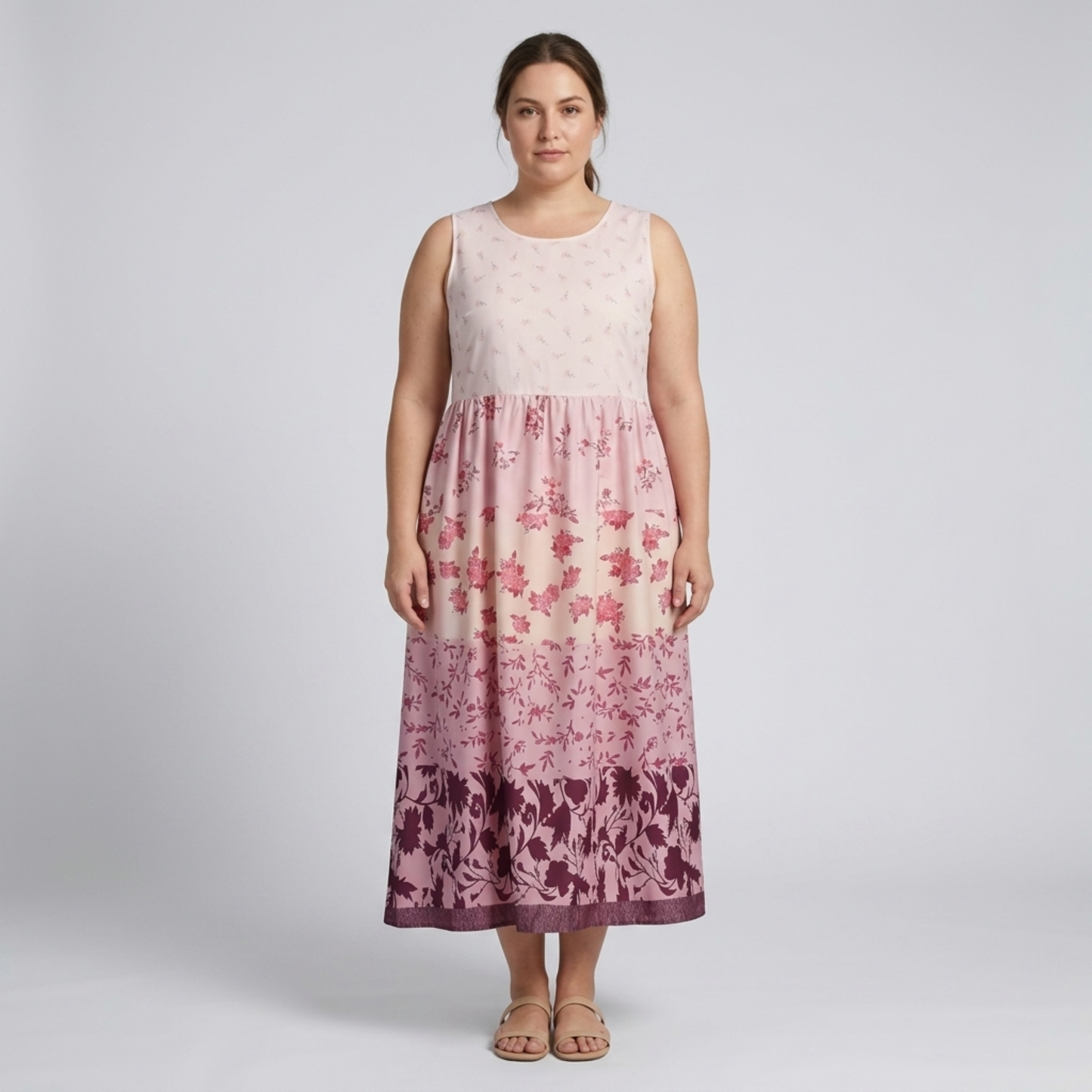 Plus size long dress for women Hawaiian style with round neckline