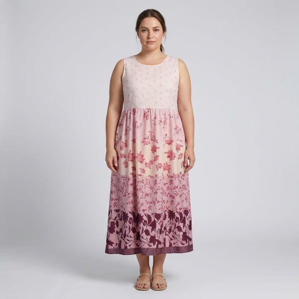 Plus size long dress for women Hawaiian style with round neckline