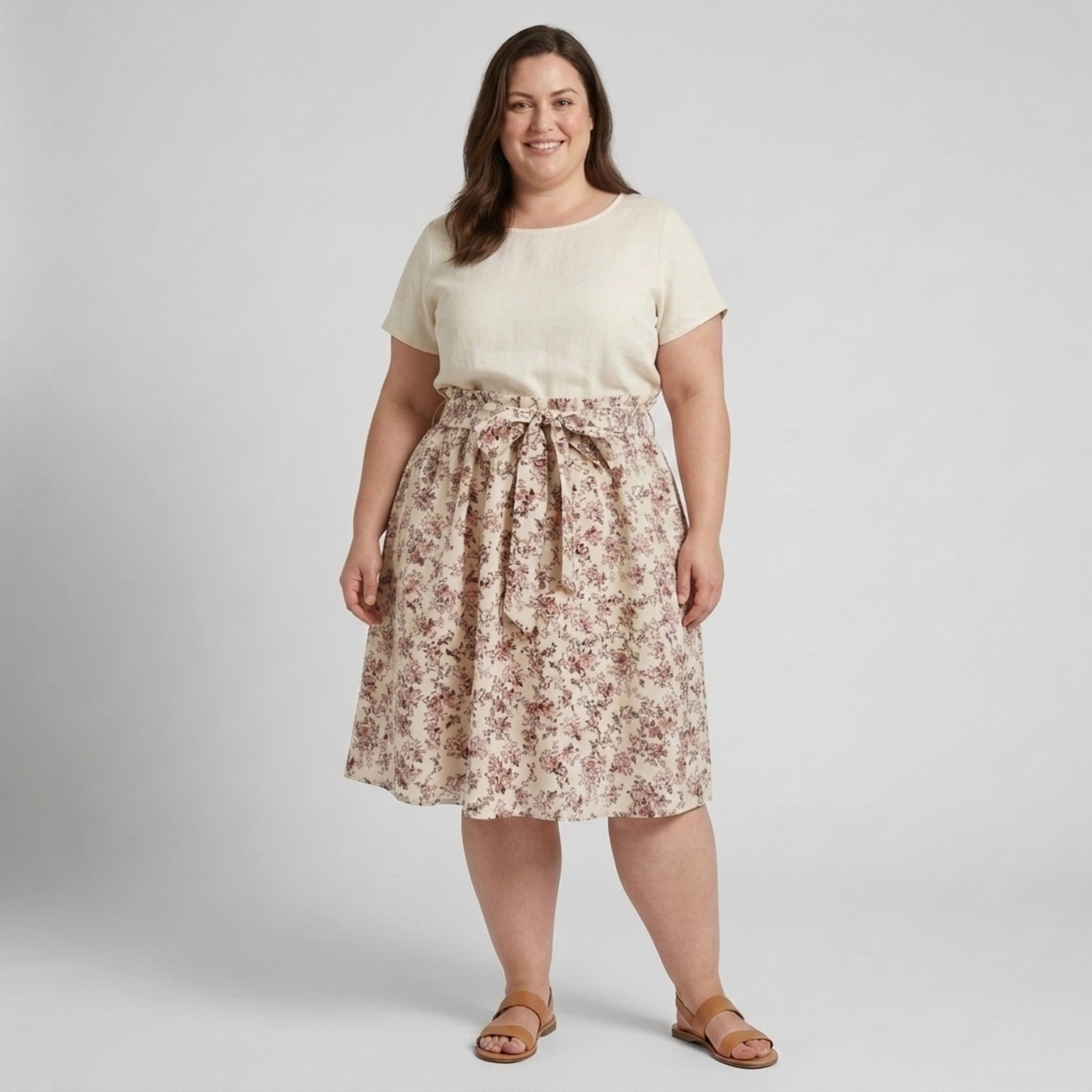 Plus size flared women's beach dress with floral pattern