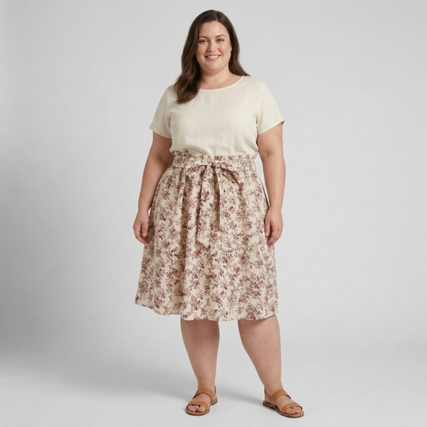 Plus size flared women's beach dress with floral pattern