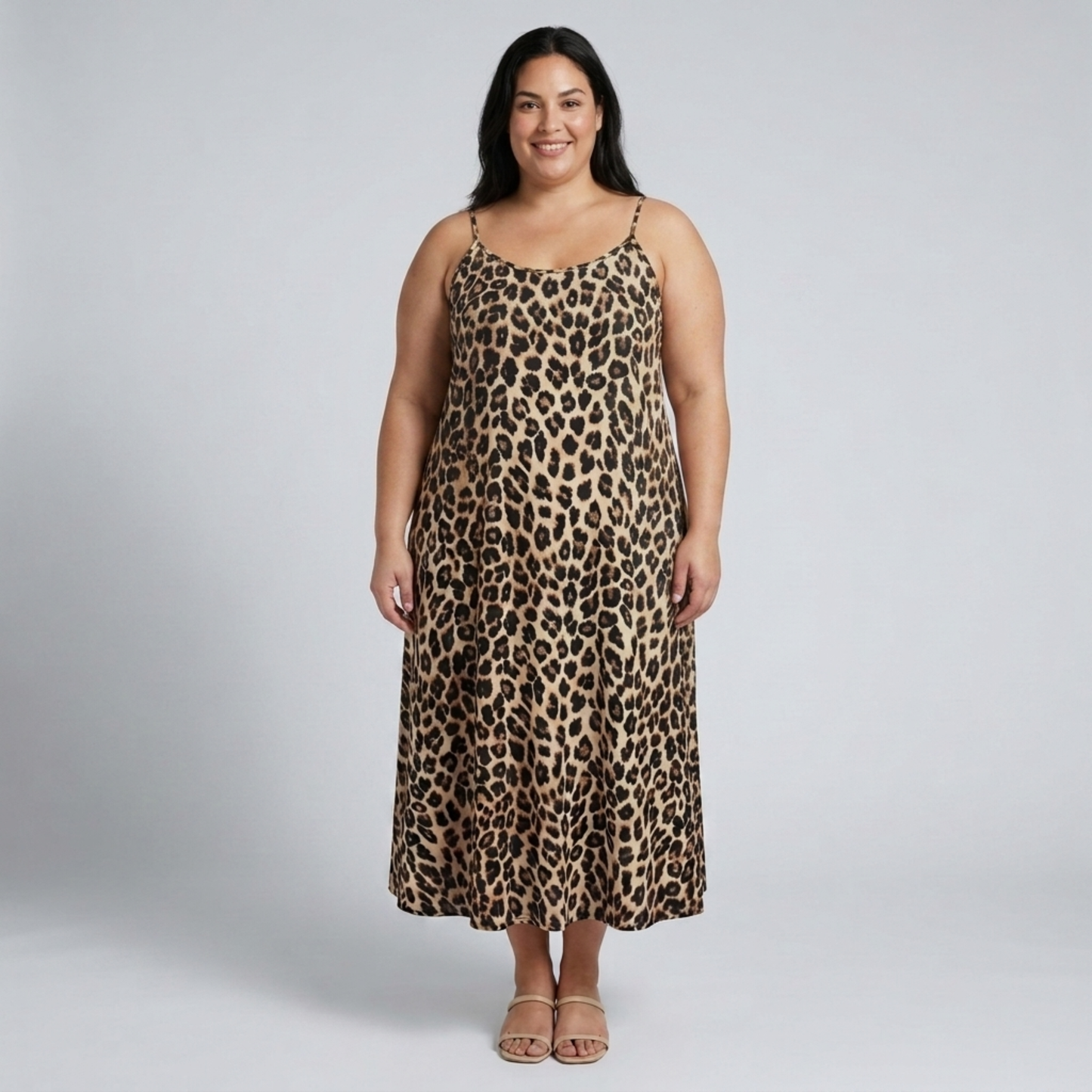 Plus size long dress for women with leopard print straps