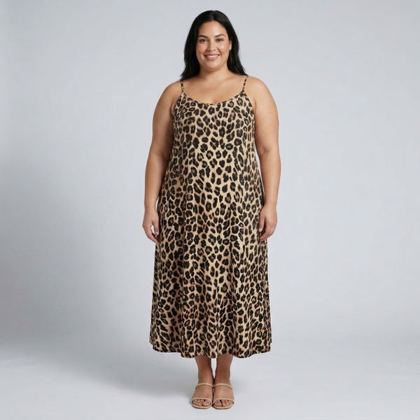 Plus size long dress for women with leopard print straps