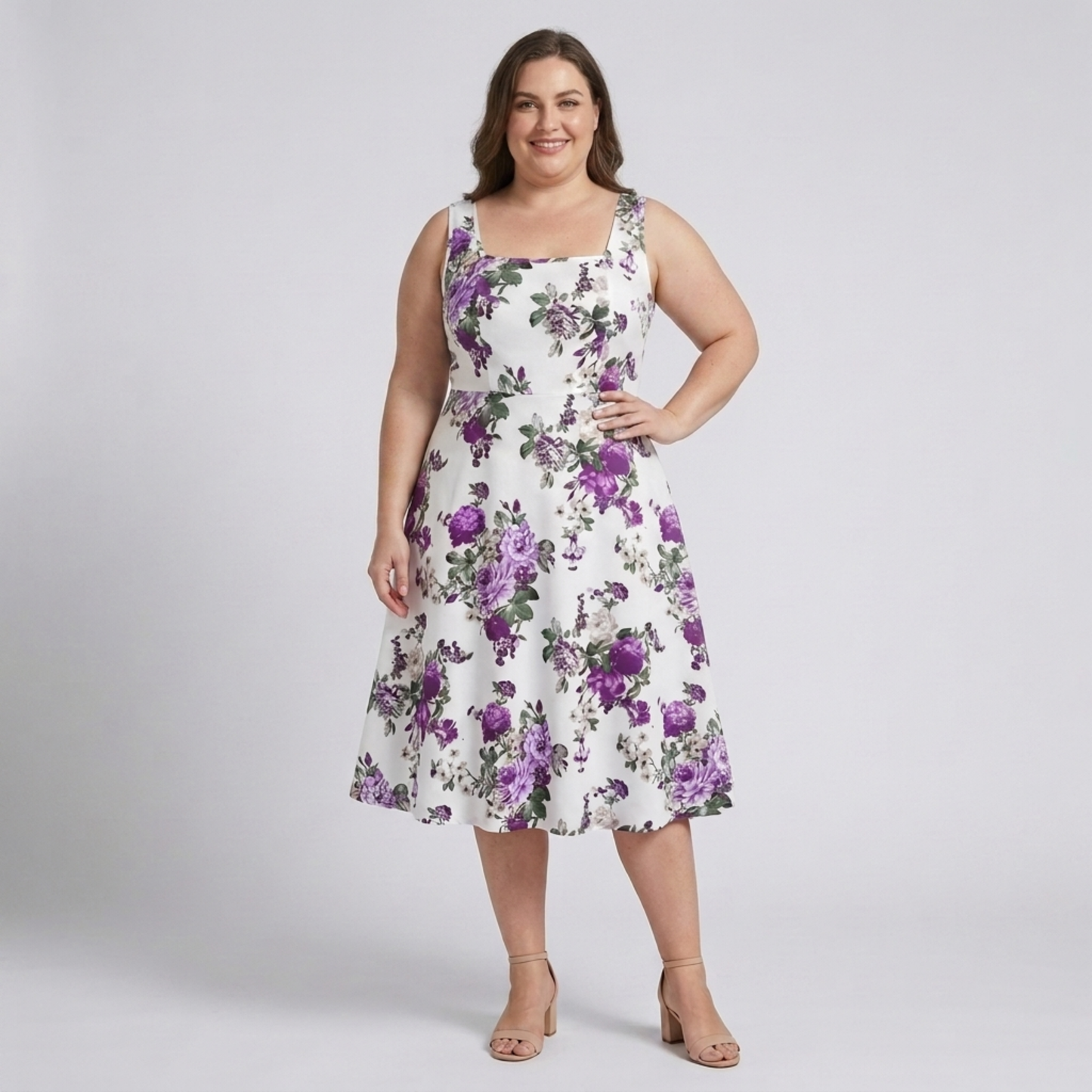 Plus size flared dress for women with square neckline