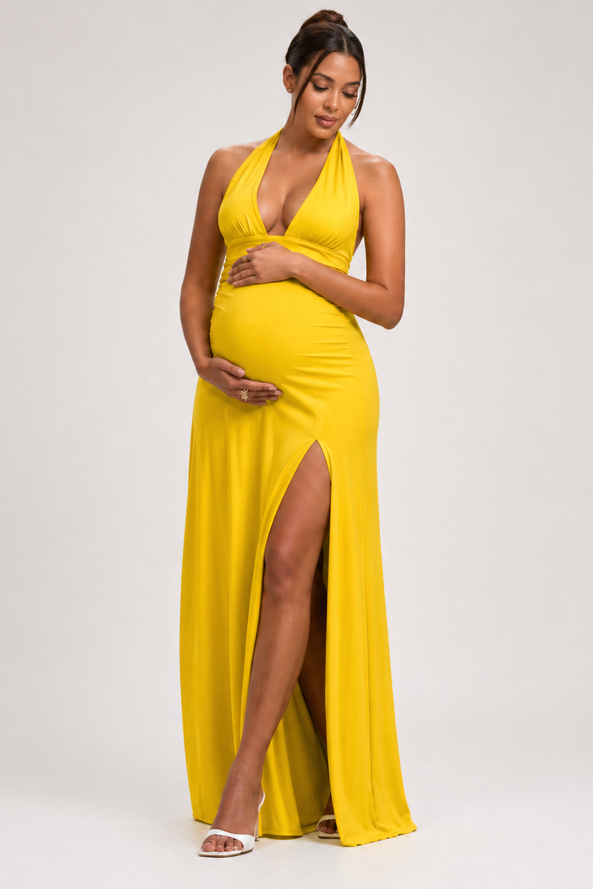 Long maternity dress with open back and slit