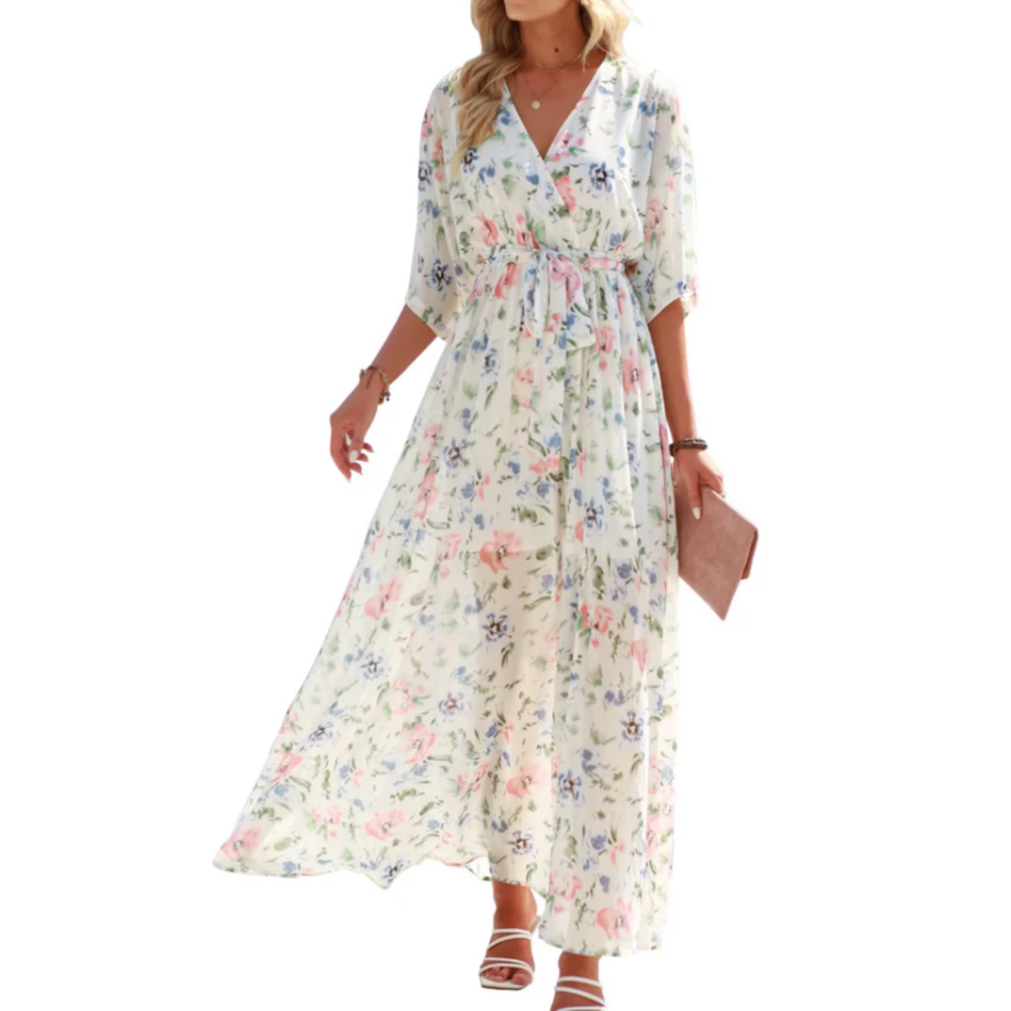 Floral maxi kimono dress — bohemian style — summer vacation